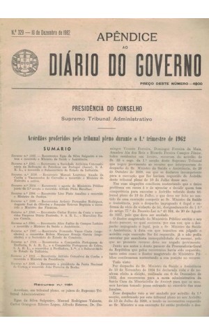Apêndice ao Diário do Governo - N.º 329 - 10 de Dezembro de 1962
