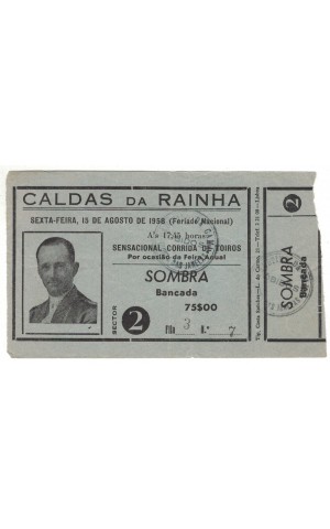 Bilhete Tourada - Caldas da Rainha - 15 de Agosto de 1958
