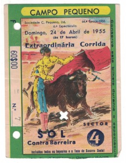 Bilhete Tourada - Campo Pequeno 24 de Abril de 1955