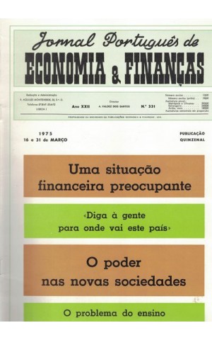 Jornal Português de Economia e Finanças - Ano XXII - N.º 331 - 16 a 31 de Março de 1975