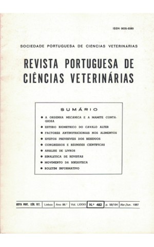 Revista Portuguesa de Ciências Veterinárias - Ano 86.º - Vol. LXXXII - N.º 482 - Abril/Junho 1987