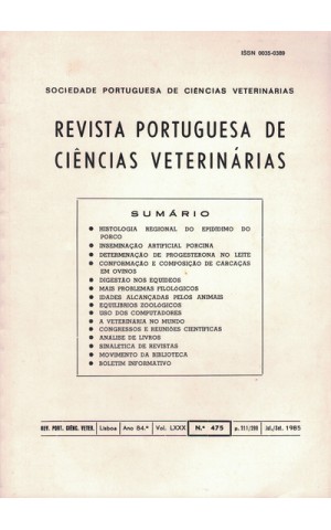 Revista Portuguesa de Ciências Veterinárias - Ano 84.º - Vol. LXXX - N.º 475 - Julho/Setembro 1985