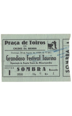 Bilhete Tourada - Caldas da Rainha - 24 de Agosto de 1958