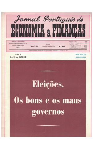 Jornal Português de Economia e Finanças - Ano XXII - N.º 330 - 1 a 15 de Março de 1975