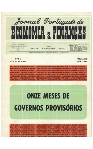 Jornal Português de Economia e Finanças - Ano XXII - N.º 333 - 16 a 30 de Abril de 1975