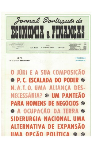 Jornal Português de Economia e Finanças - Ano XXII - N.º 329 - 16 a 28 de Fevereiro de 1975