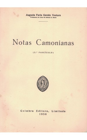 Notas Camonianas (2.º Fascículo) | de Augusta Faria Gersão Ventura