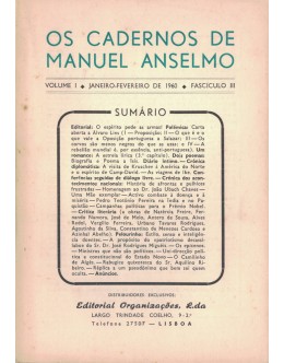 Os Cadernos de Manuel Anselmo - Volume I - Fascículo III - Janeiro-Fevereiro de 1960