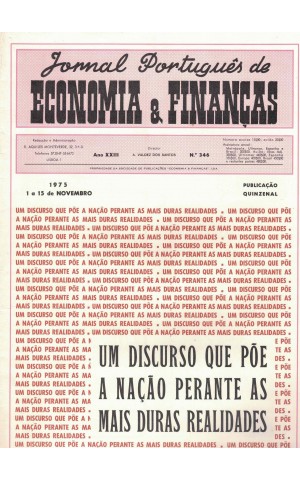 Jornal Português de Economia e Finanças - Ano XXIII - N.º 346 - 1 a 15 de Novembro de 1975