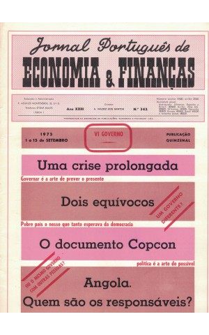 Jornal Português de Economia e Finanças - Ano XXIII - N.º 342 - 1 a 15 de Setembro de 1975