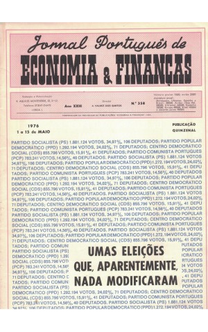 Jornal Português de Economia e Finanças - Ano XXIII - N.º 358 - 1 a 15 de Maio de 1976