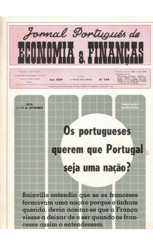 Jornal Português de Economia e Finanças - Ano XXIV - N.º 366 - 1 a 15 de Setembro de 1976