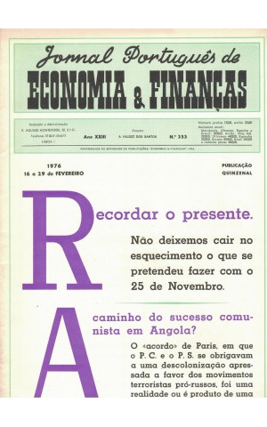 Jornal Português de Economia e Finanças - Ano XXIII - N.º 353 - 16 a 29 de Fevereiro de 1976