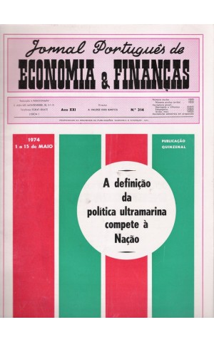 Jornal Português de Economia e Finanças - Ano XXI - N.º 314 - 1 a 15 de Maio de 1974