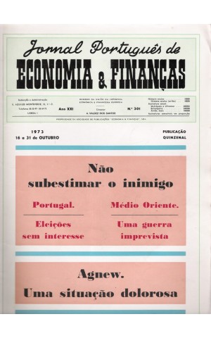 Jornal Português de Economia e Finanças - Ano XXI - N.º 301 - 16 a 31 de Outubro de 1973